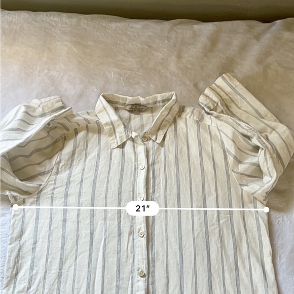 Hester & Orchard Linen Striped Button-Up Shirt 3/4 Sleeve Off White/Navy XL - Picture 5 of 10